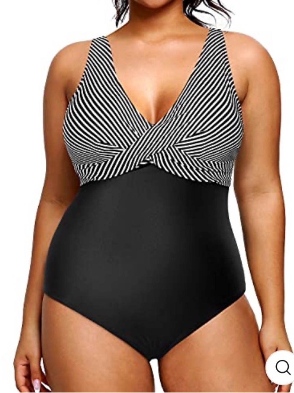 Yonique Black & White Striped Surplice One-Piece Swimsuit Size 24 Tummy Control